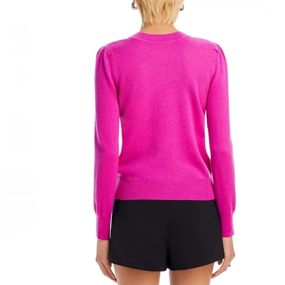 Luxurious 100% Cashmere Puff Sleeve Crewneck Sweater By Aqua in Wildberry - Picture 3 of 7